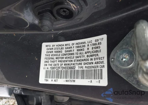 2017 Honda Civic Ex из США, поврежденный, VIN 19XFC2F72HE036602